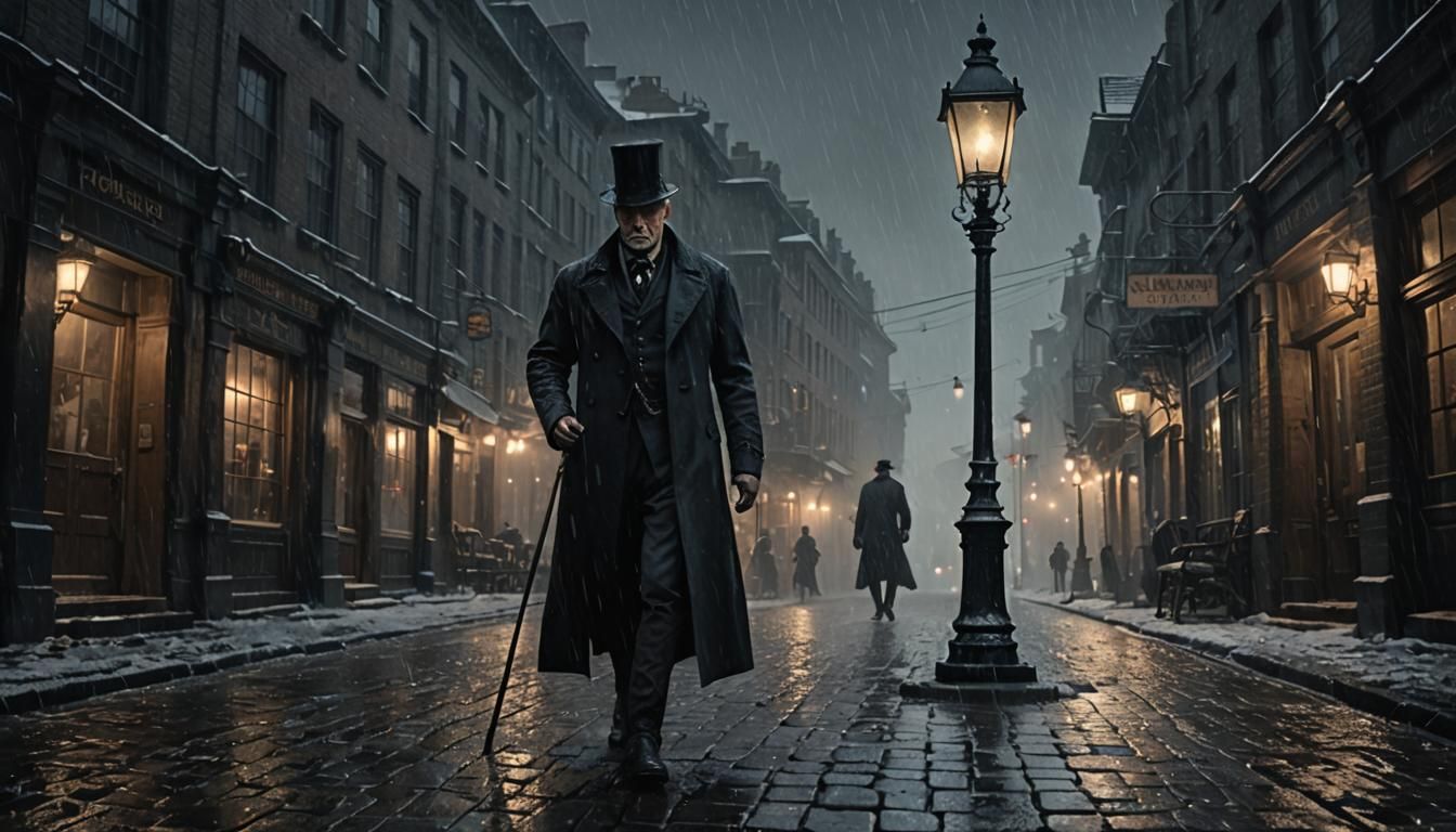 Moody Gothic Man on Foggy Street, Fantasy Art