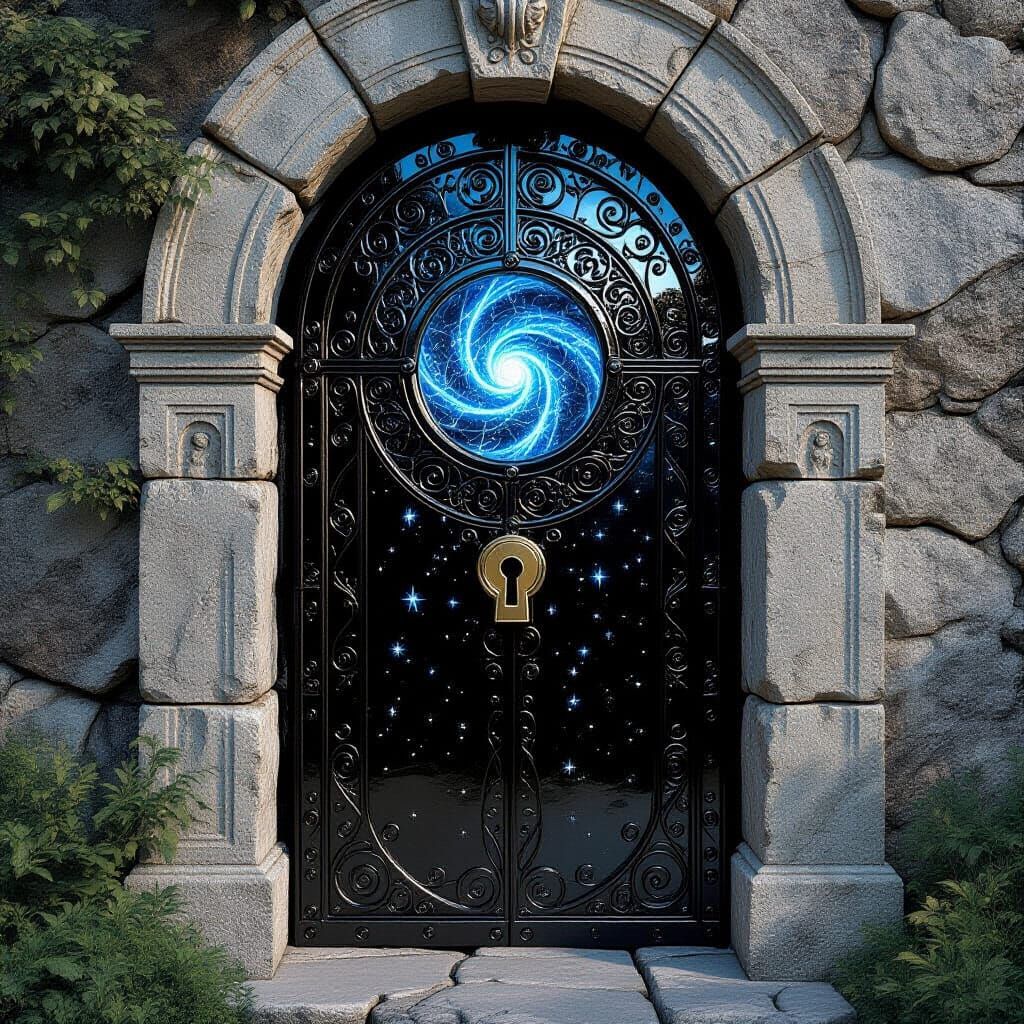 Obsidian Lock in Stone Archway with Magic