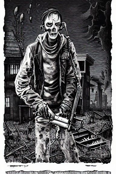 Post-Apocalyptic Zombie Survival Guide in Pen and Ink