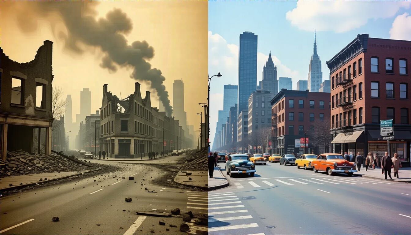 WWII Devastation Versus Modern City Life