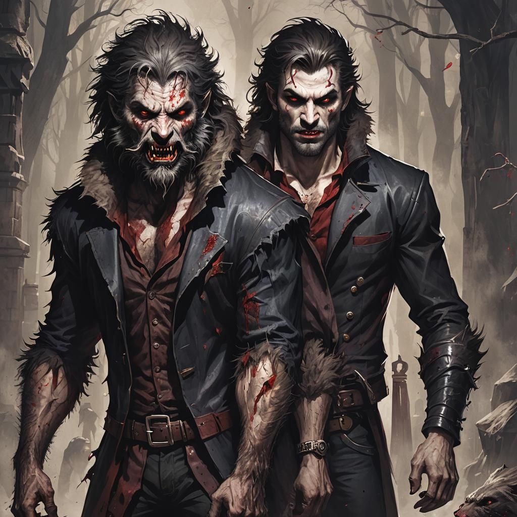 Werewolf and Vampire Portrait with Blood