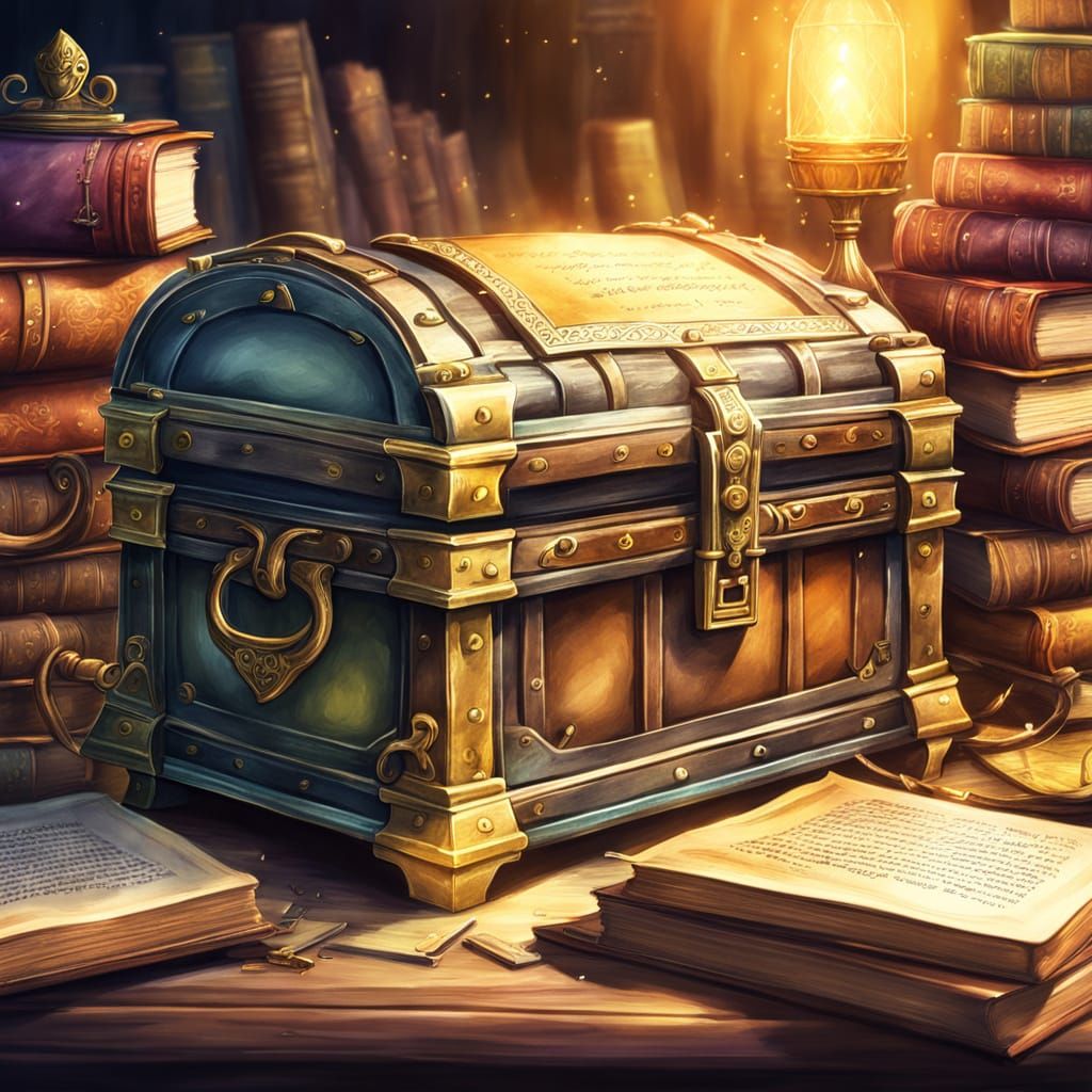 Whimsical Treasure Chest of Ancient Books