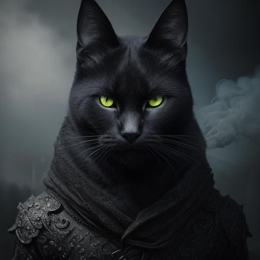 Mysterious Black Cat in Fog and Smoke