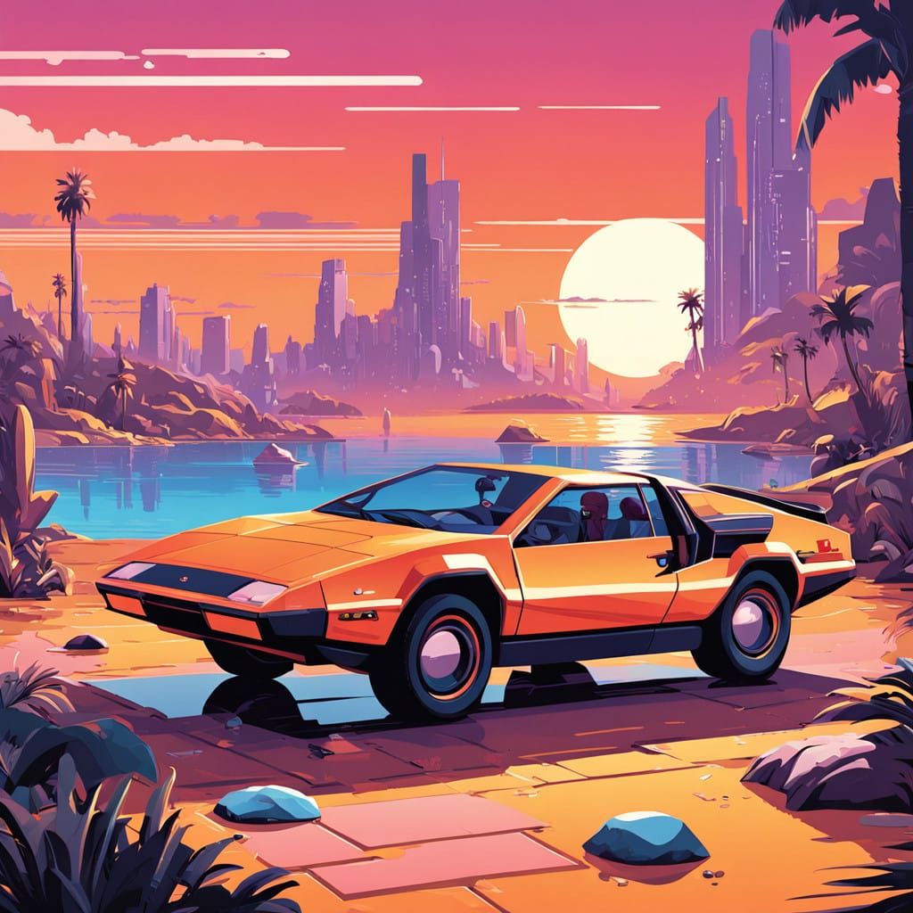 Retro Futuristic Handheld Console in Warm Sunset Light