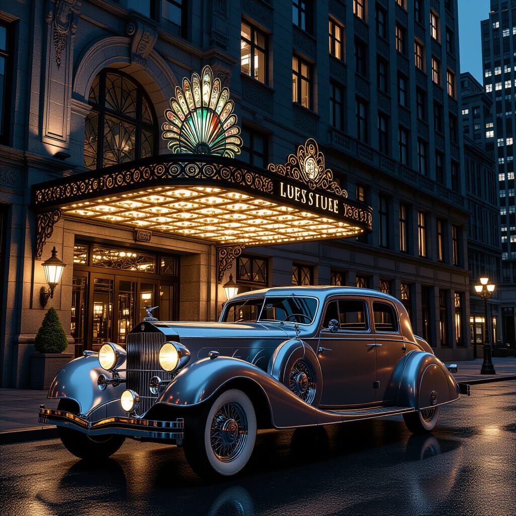 Vintage Car in Dieselpunk City, Rembrandt Lighting