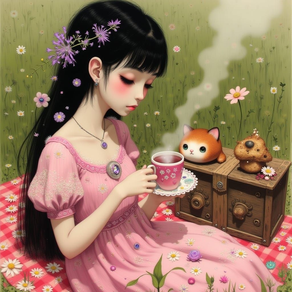 Ethereal Picnic Scene in Whimsical Style