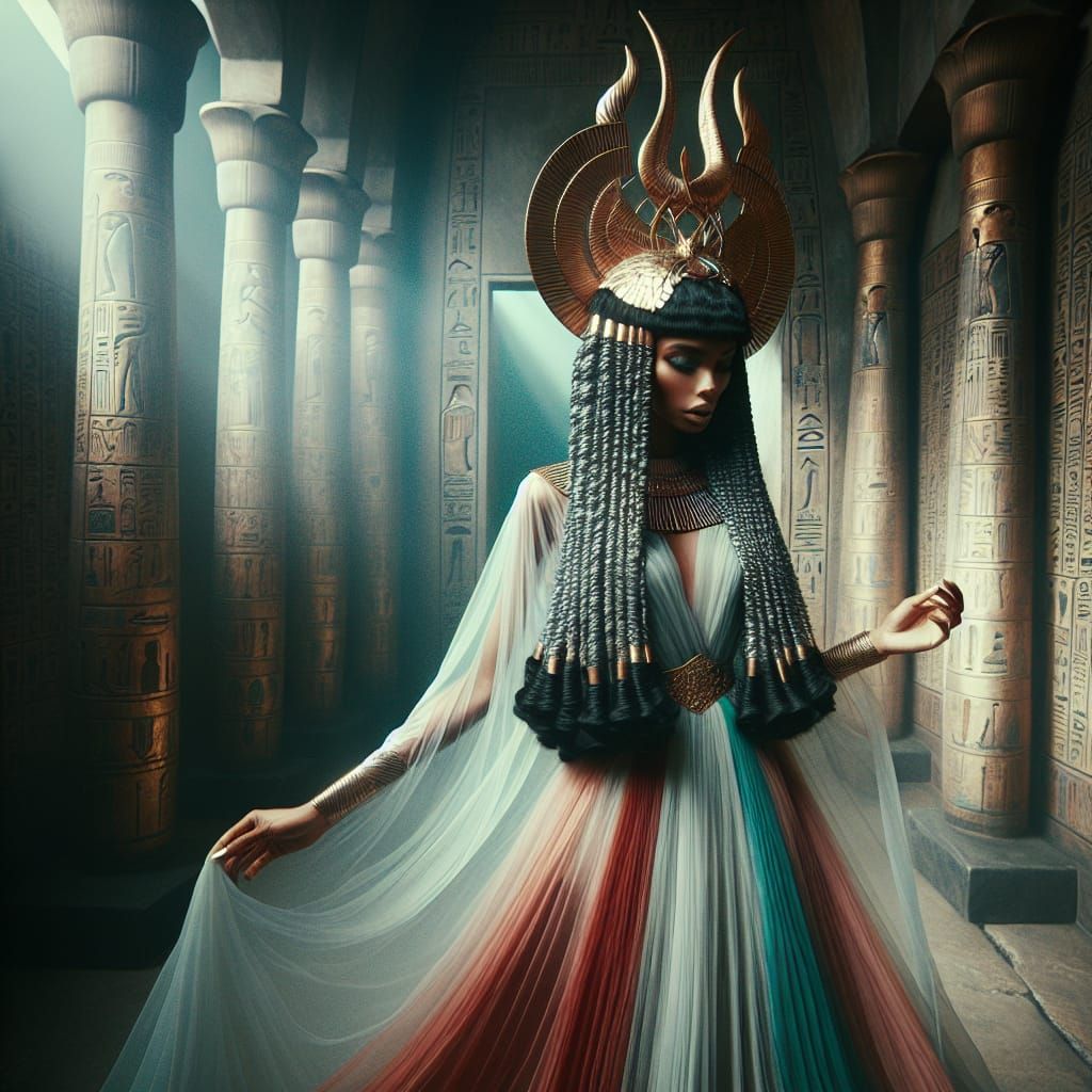 Egyptian Goddess in Ancient Temple Regalia