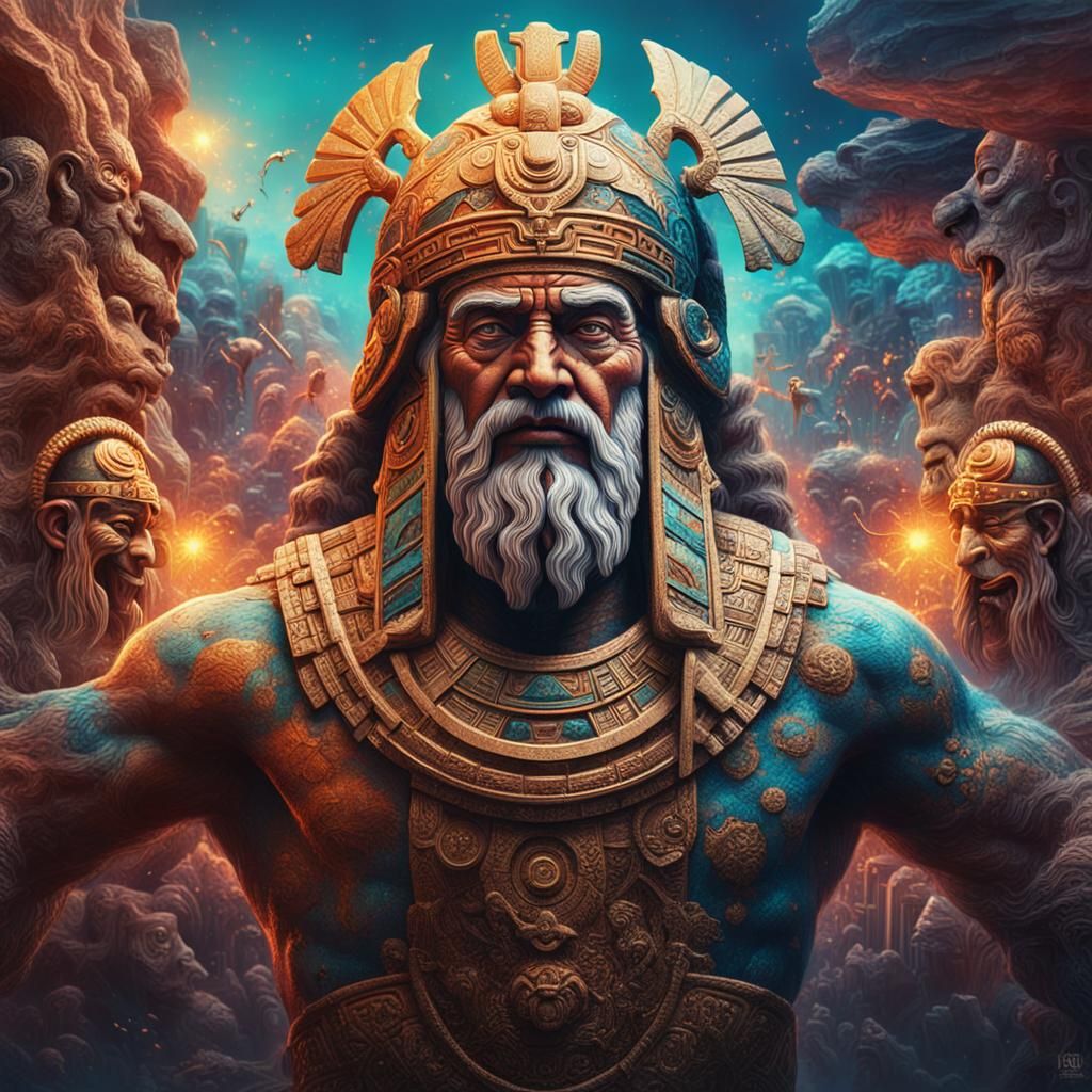 Mesopotamian Gods Enlil and Enki in Surreal Scene