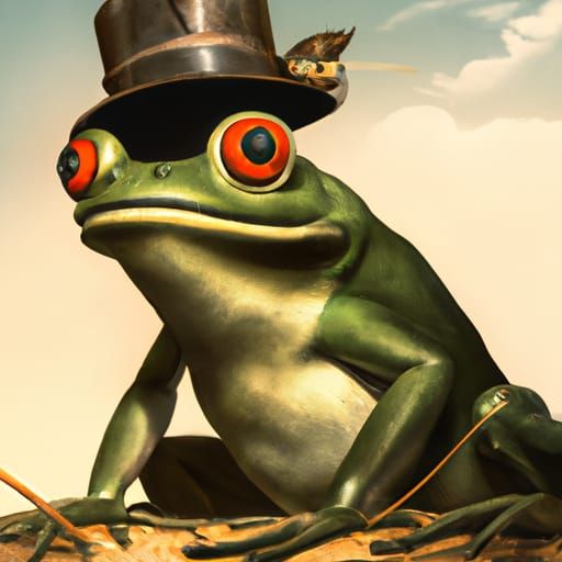Frog in Green Hat: Soviet Realism Propaganda Poster