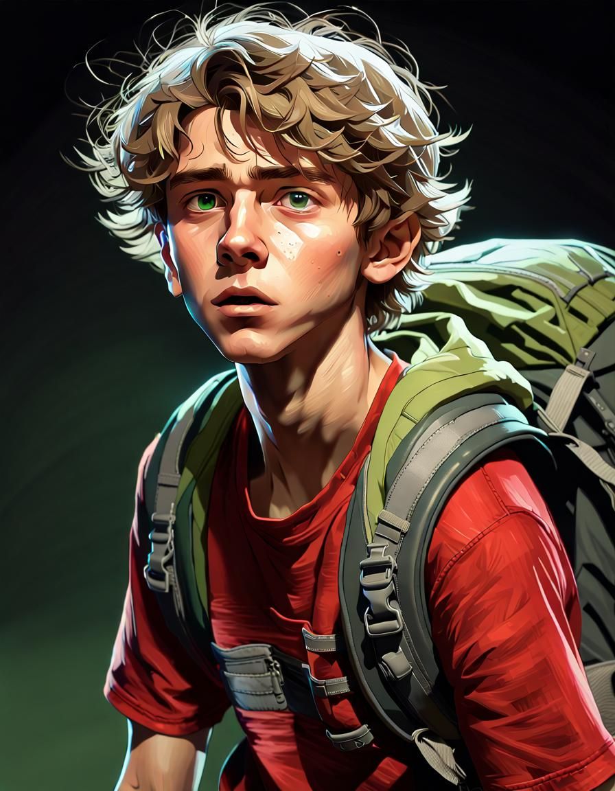Terrified Boy Runs: Hyperdetailed Artgerm Style Portrait