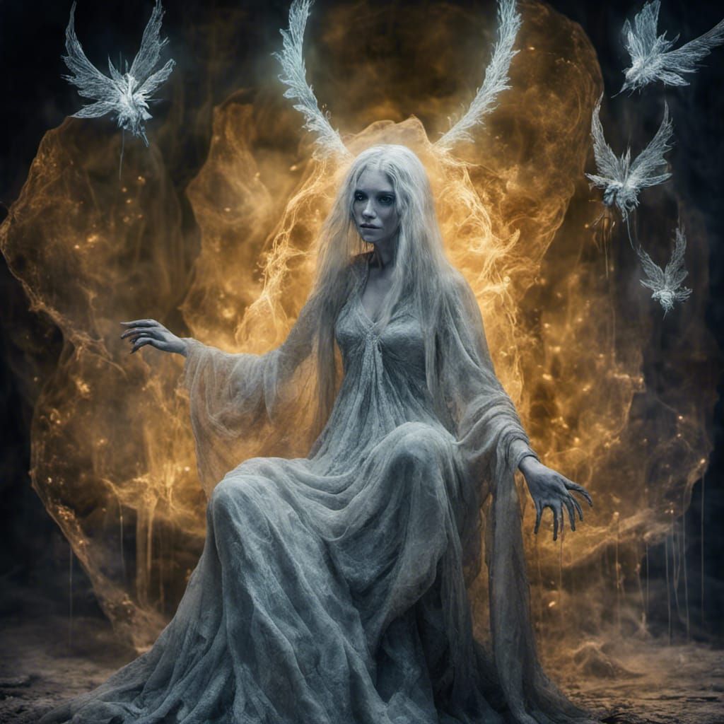 Glass Ghost Angel with Neon Cracks