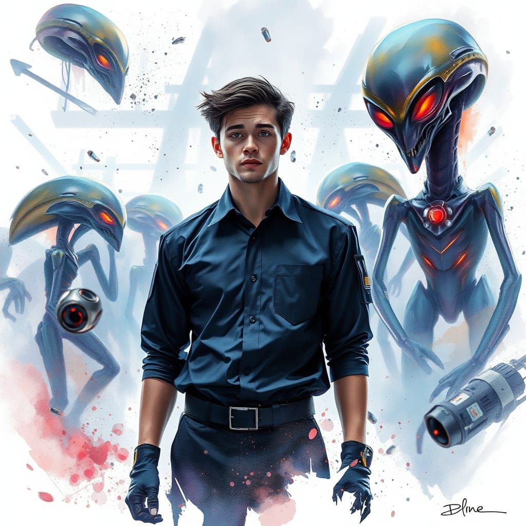 Server Under Alien Attack in Watercolour Portrait