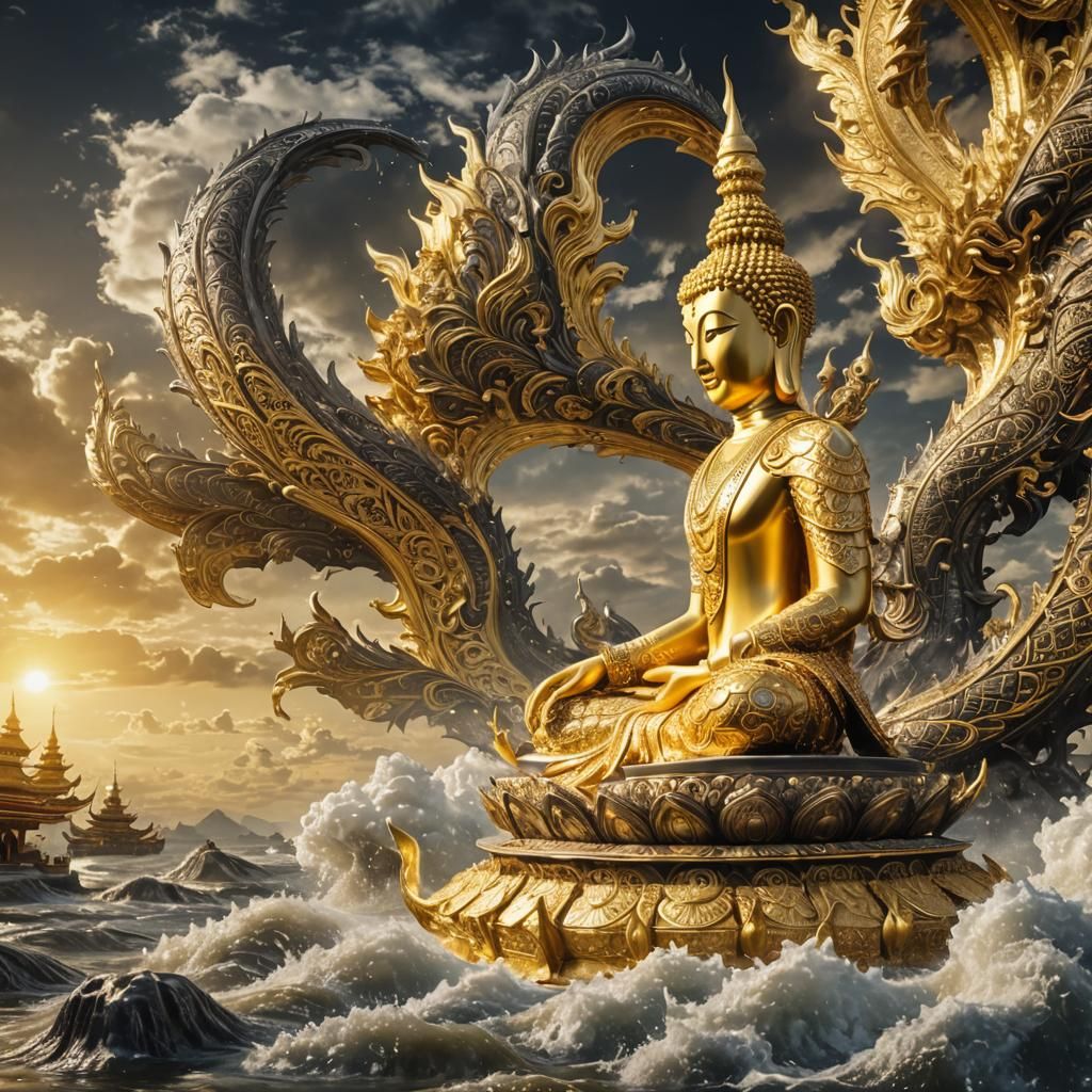 Diamond Armor Buddha Statue with Thai Pattern in 3D Anime