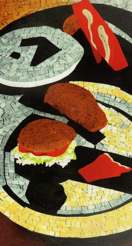 Ominous Hamburger Plate in Expressionist Mosaic Style