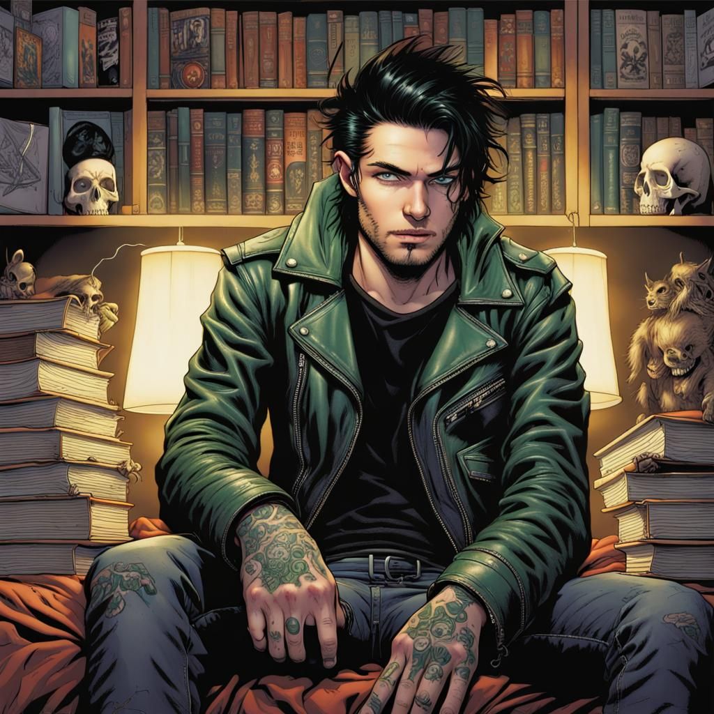 Gothic Comic Art Portrait of Depressed Young Man