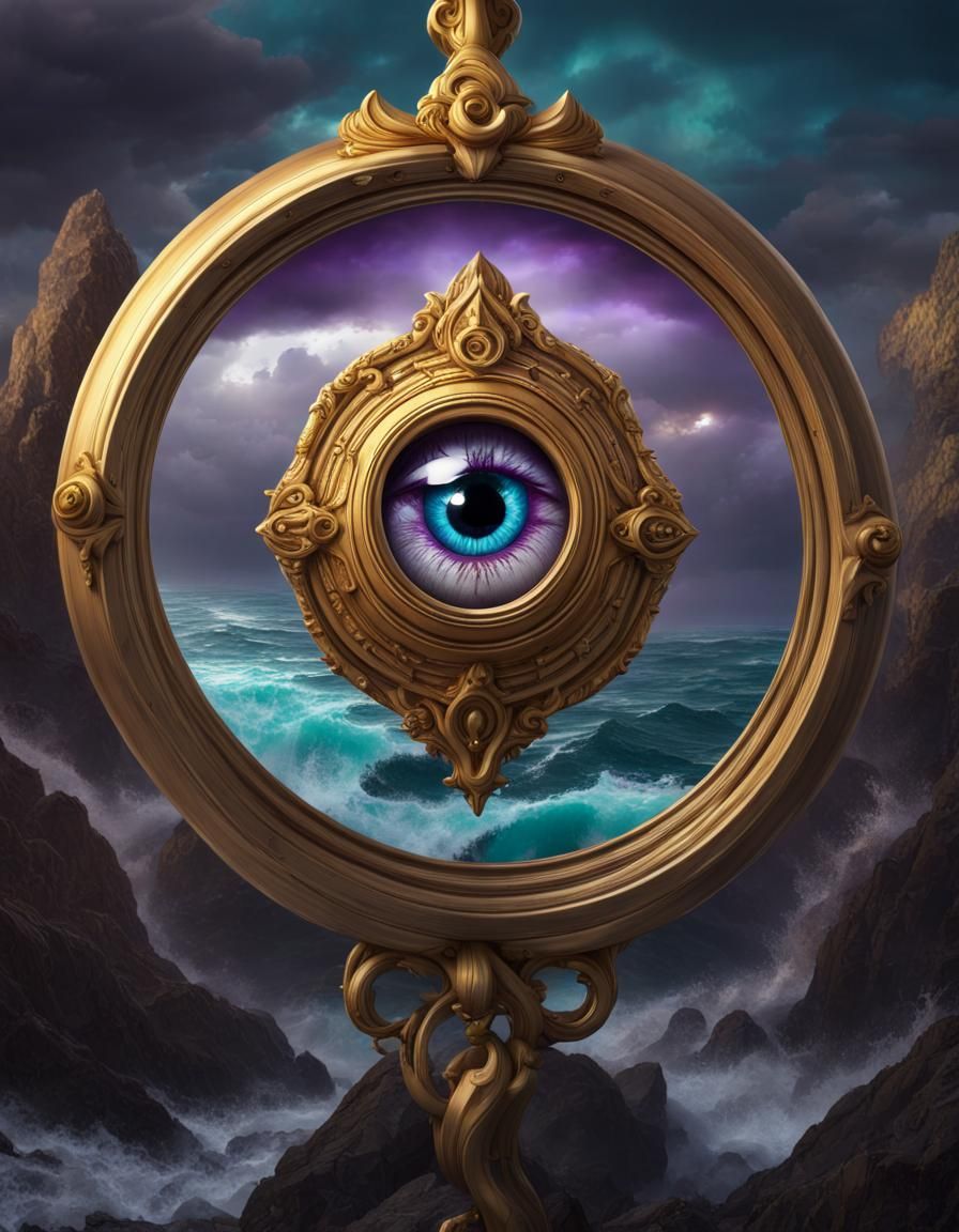 All-Seeing Eye Overlooking Stormy Sea, Fantasy Art