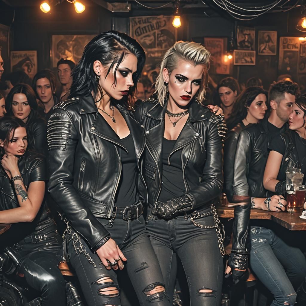 Biker Women Embrace in Dark, Erotic Style
