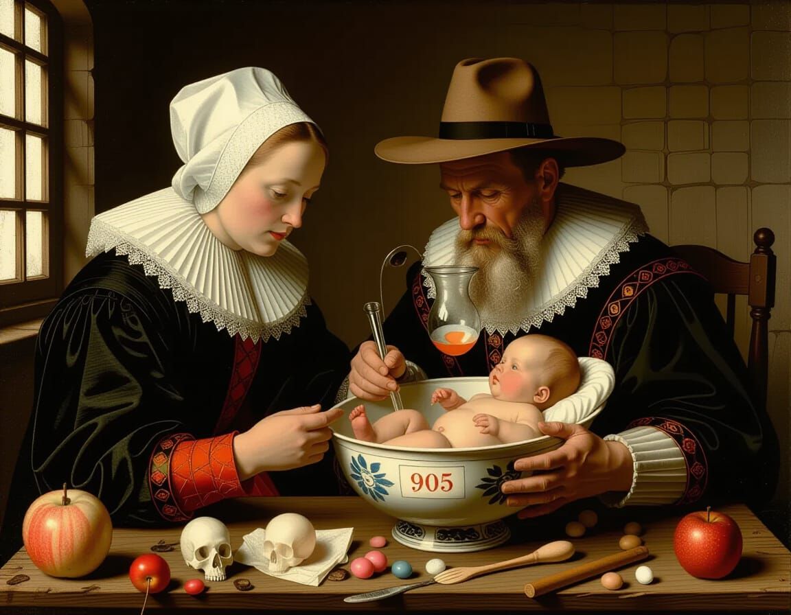 Surrealist Oil Painting of Artificial Birth