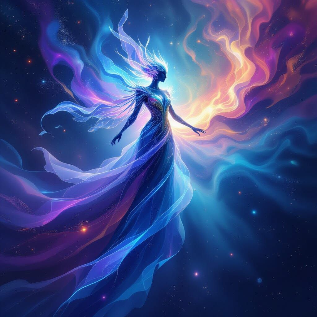 Cosmic Light Entity in Nebula, Visionary Art Style