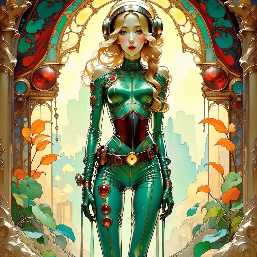 Art Nouveau Space Explorer in Retro Suit