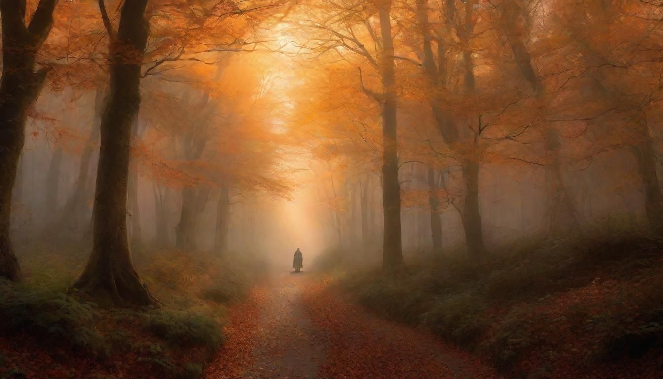 Ethereal Fantasy Landscape with Figure in Mist