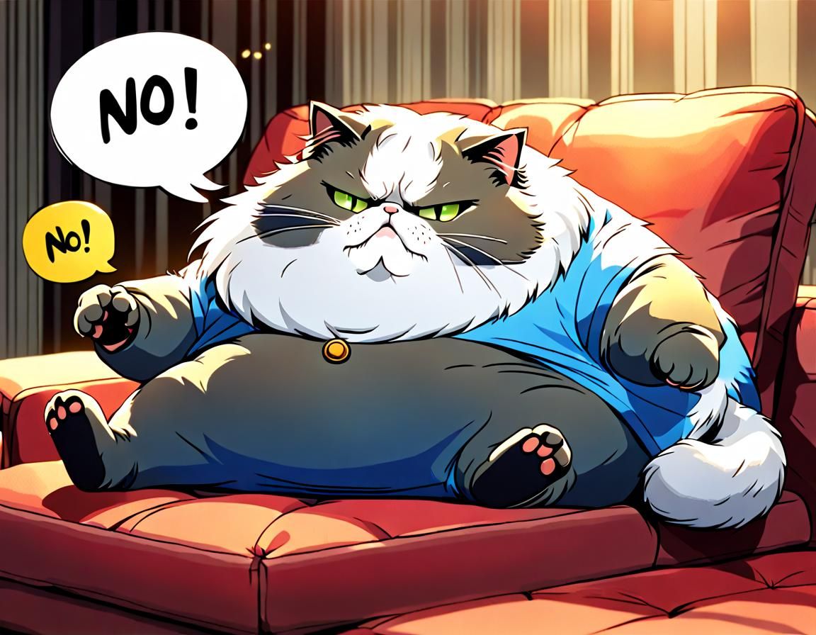 Grumpy Persian Cat Says No in Anime Style