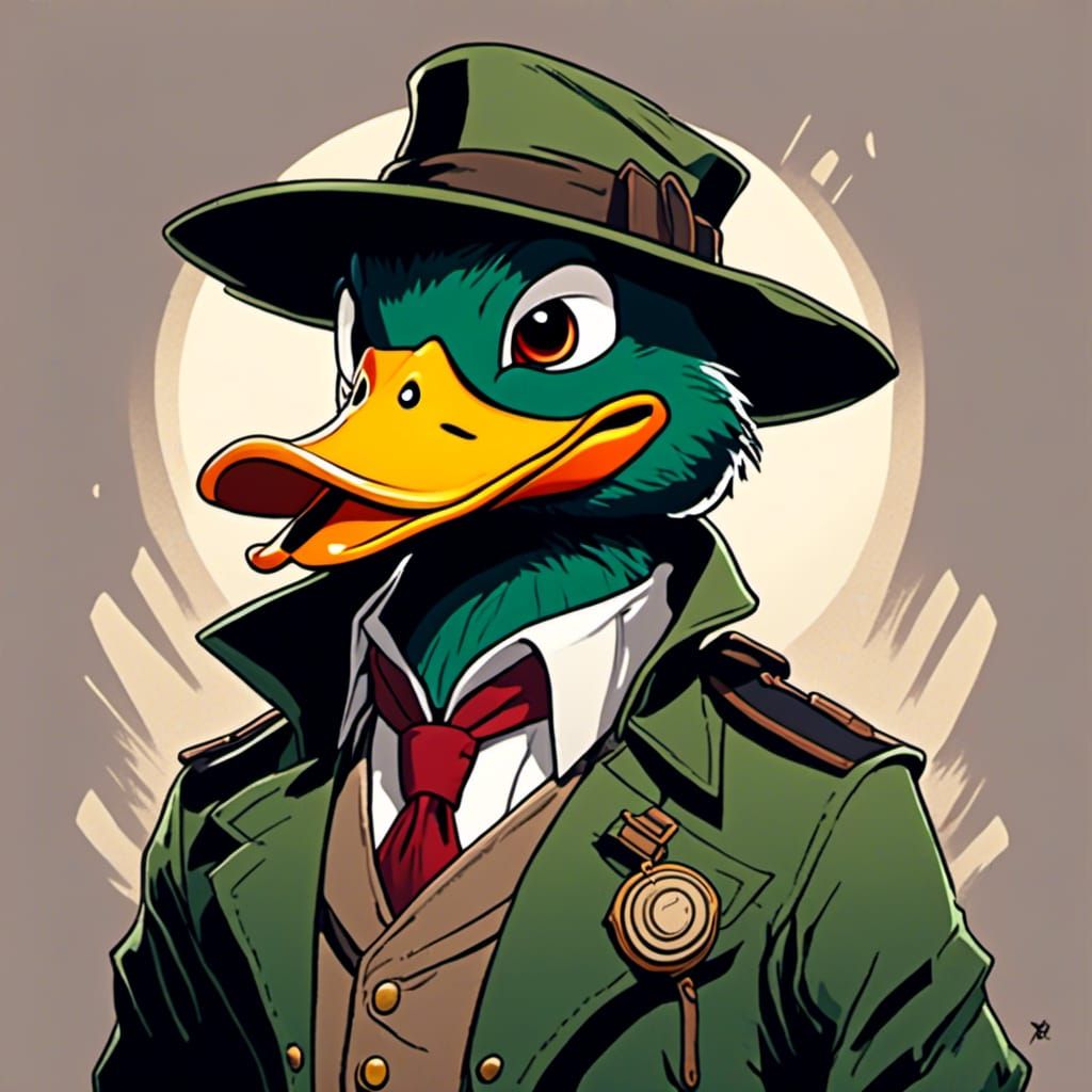 Cartoon Duck Detective in Grotty, Leaked Style