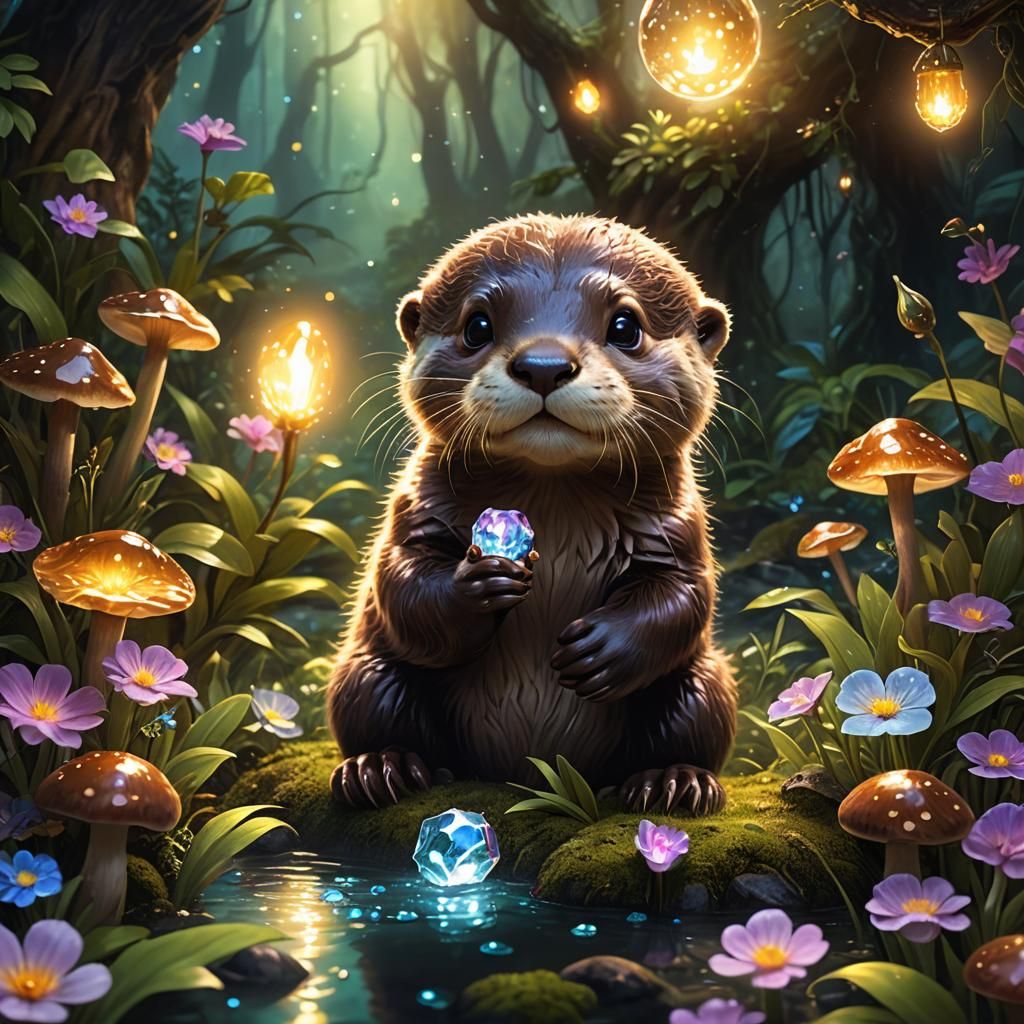 Cute Otter in Mystical Forest: Fantasy Concept Art
