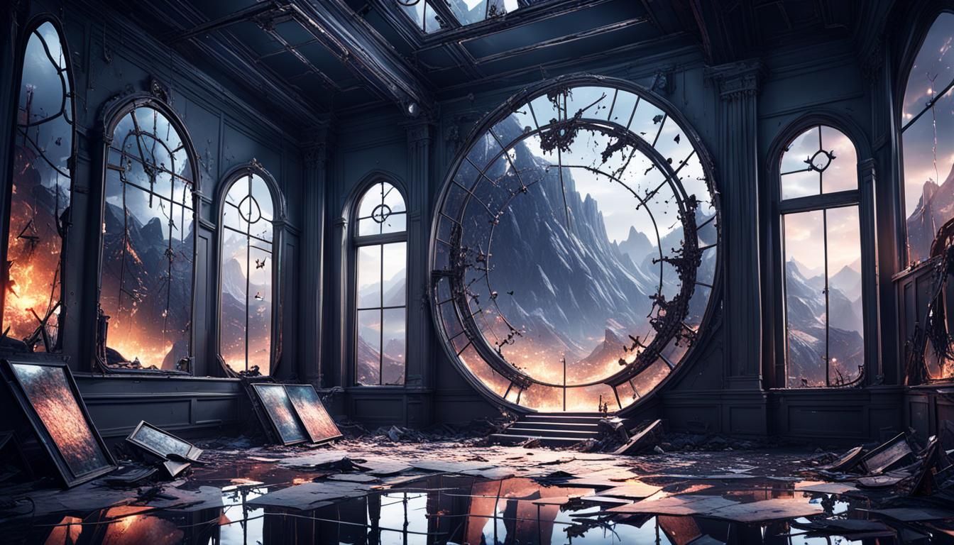 Desolate Mirror Room Overlooking a Void