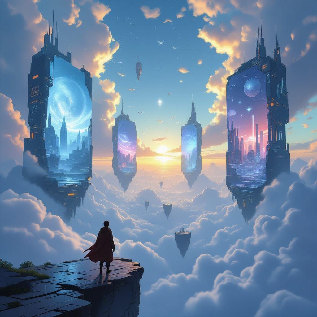Time Portals Open Above a Floating City