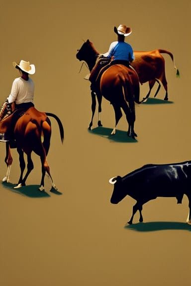 Cows Ride Horses in Cowboy Hats: Pixar-Style 3D Art