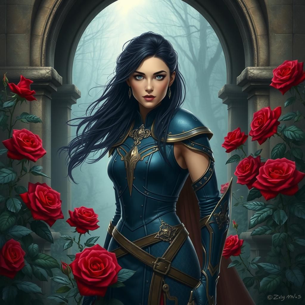 Fantasy Portrait: Female Warrior in Mystical Garden