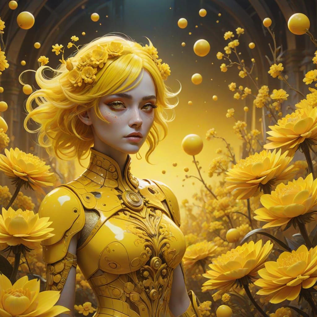 Ethereal Goddess of Sunlight in Vibrant Yellow Paradise