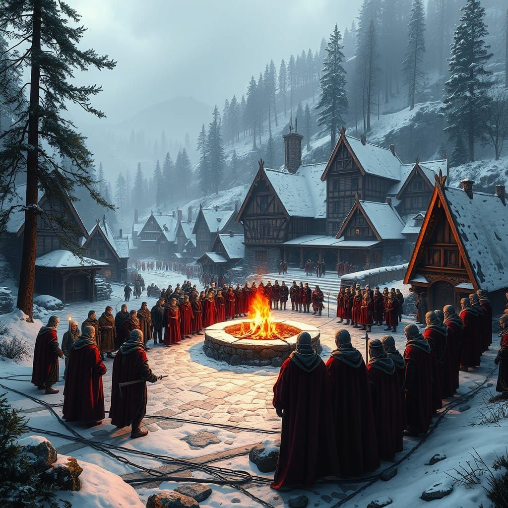 Medieval Village in Snowy Splendor