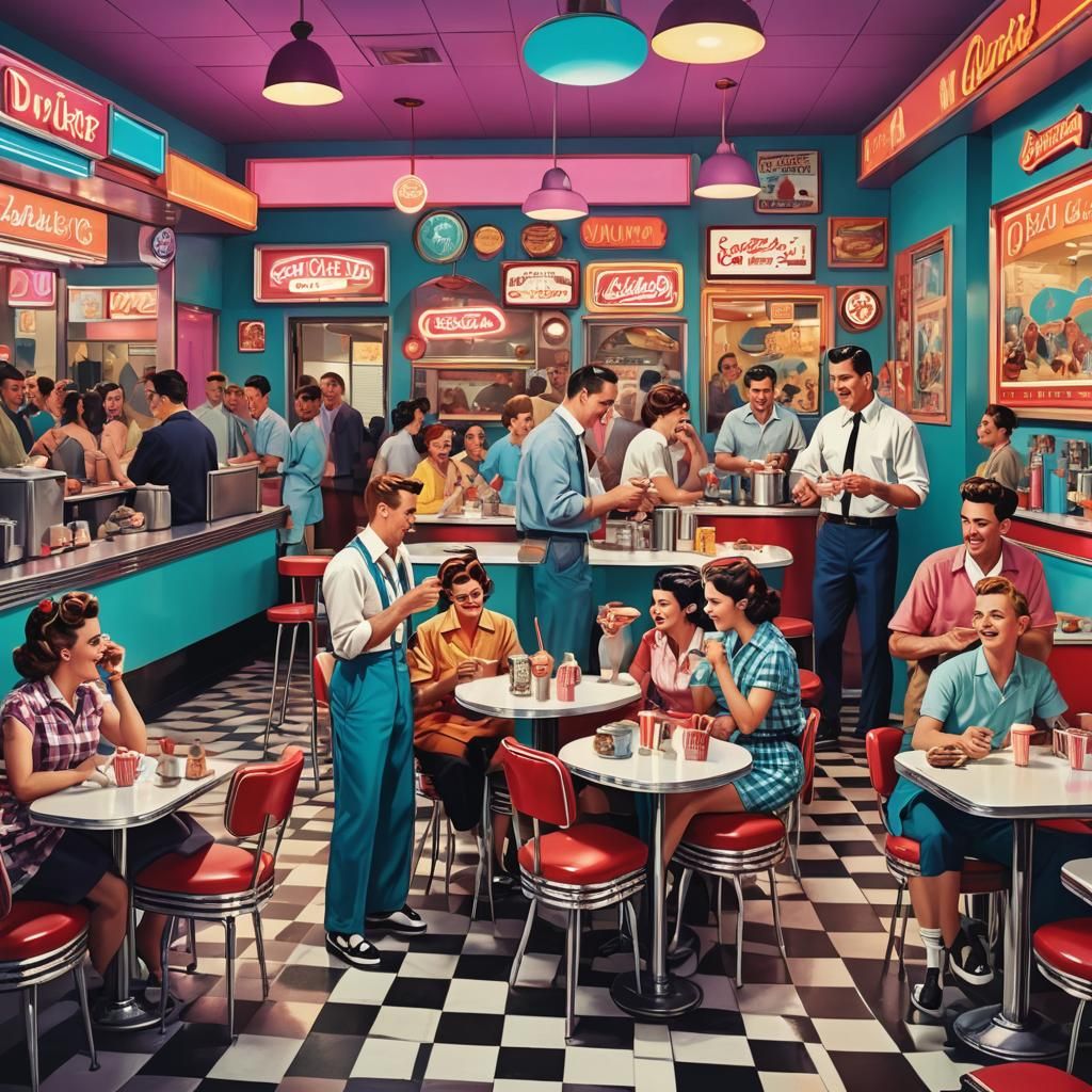 Vibrant Pop Art Diner Scene in Retro Style