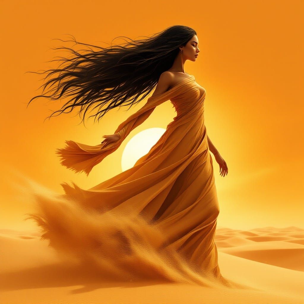 Sahira: The Desert Goddess in Vibrant Sand and Gold
