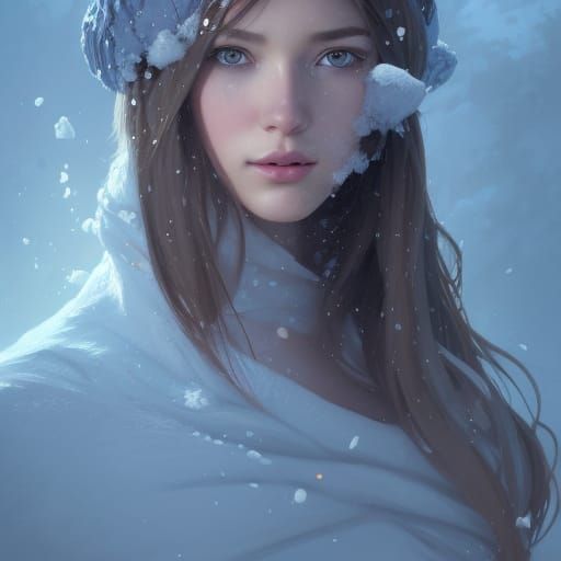 Snow Girl Portrait in Hyperdetailed Lighting