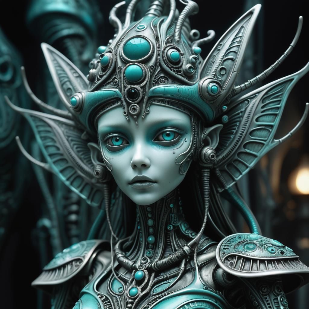 Ceramic Fairy in Biomechanical Surrealist Style