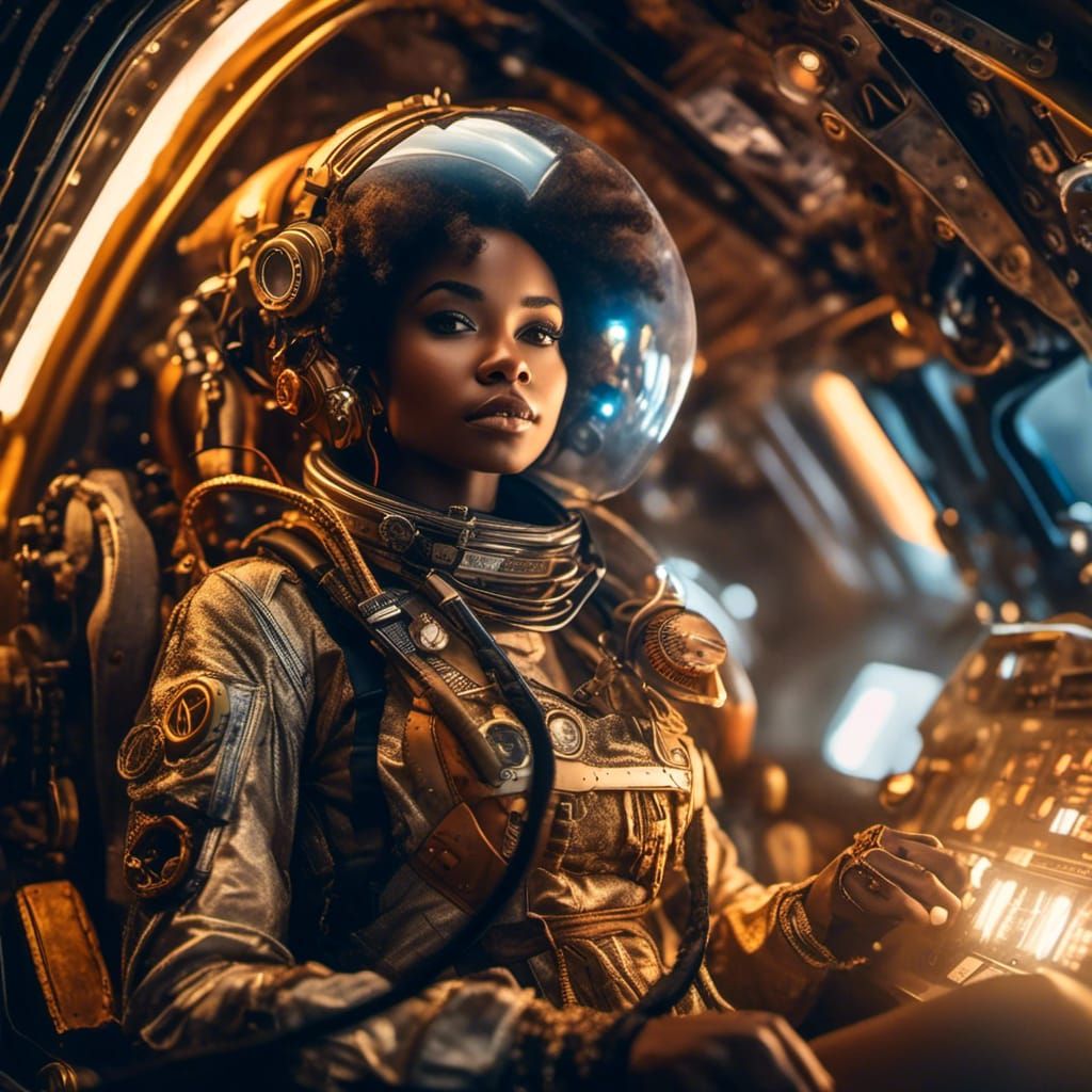 Steampunk Beauty in Orbit: Avedon-Style Portrait