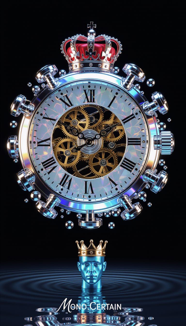 Surreal Liquid Metal Clock Sculpture in 3D