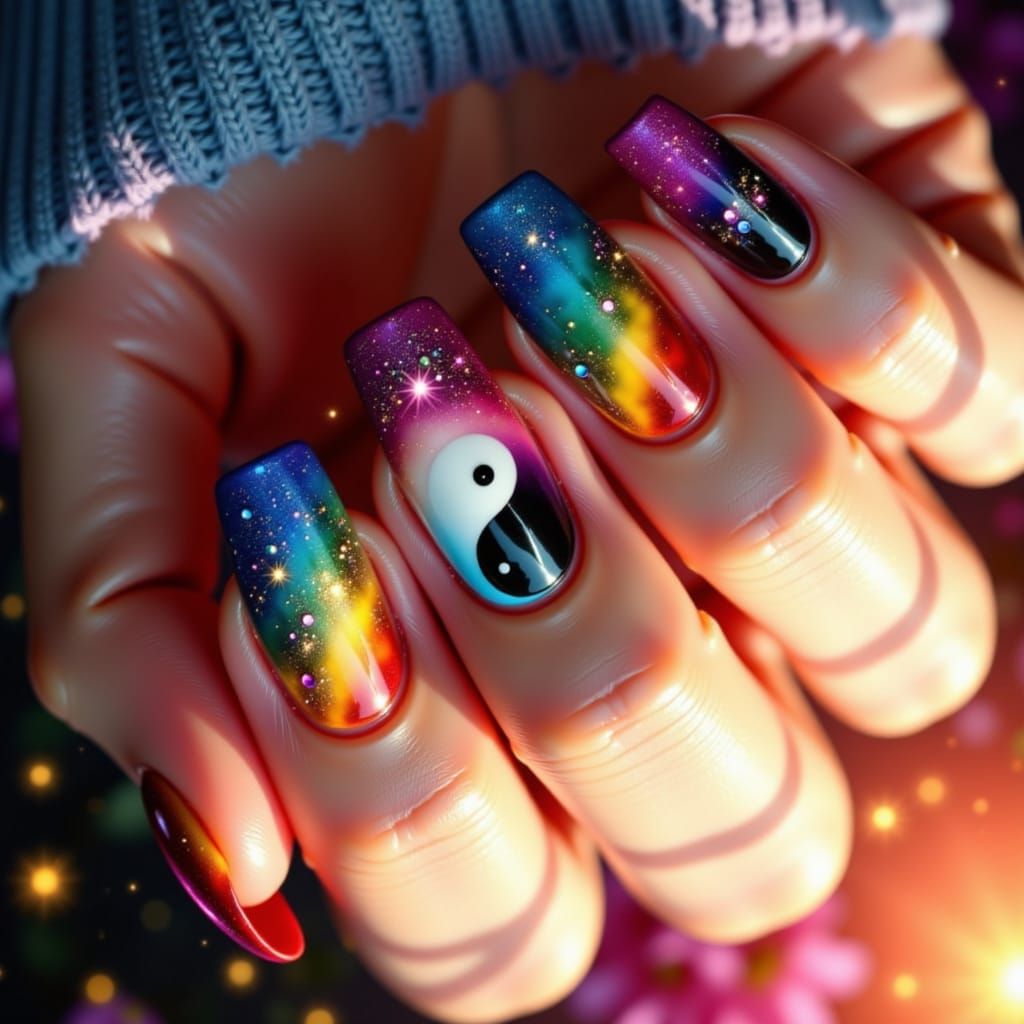 Vibrant Color Nails with Sunny & Yin-Yang Style