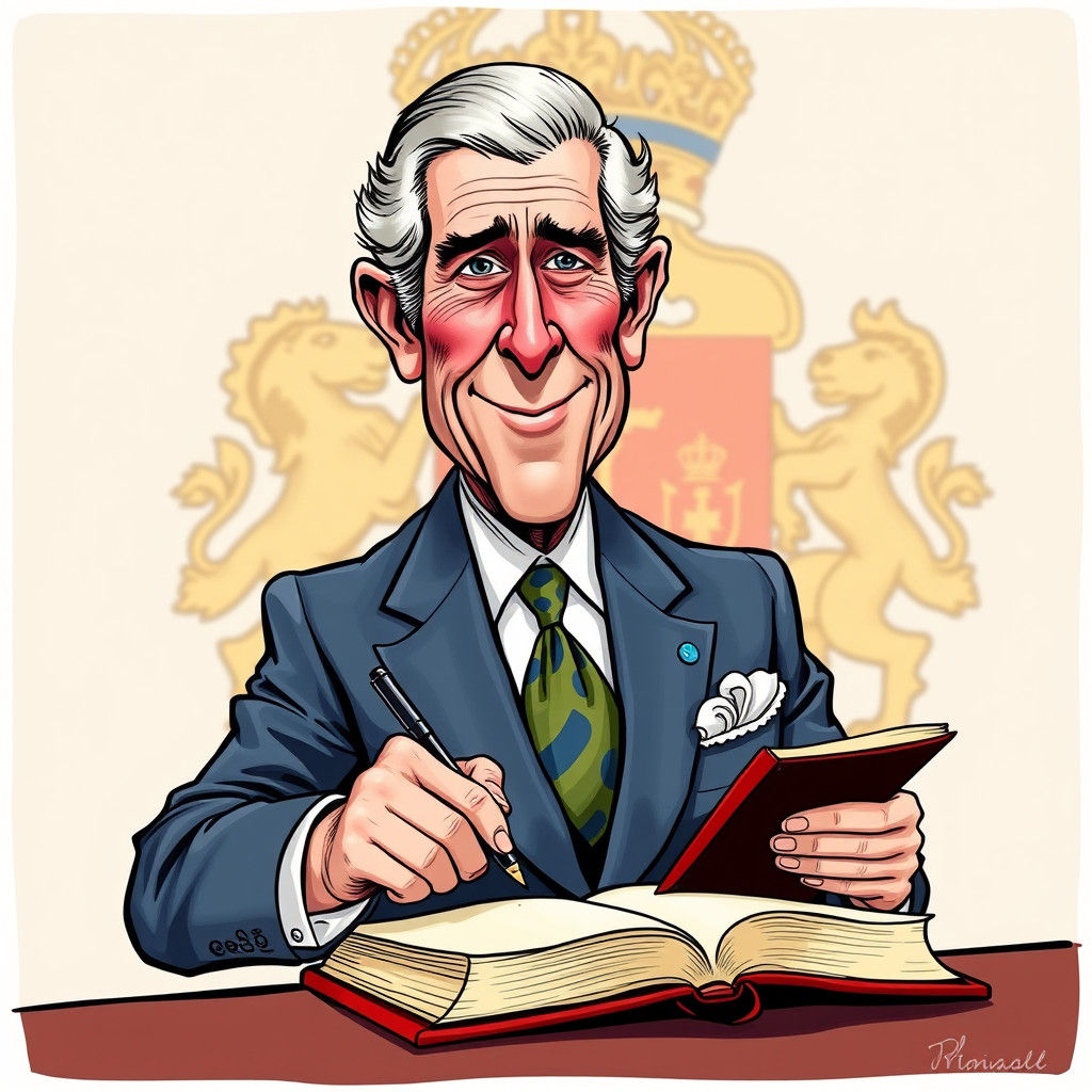 Prince Charles Caricature Signing Book in Bold Colors