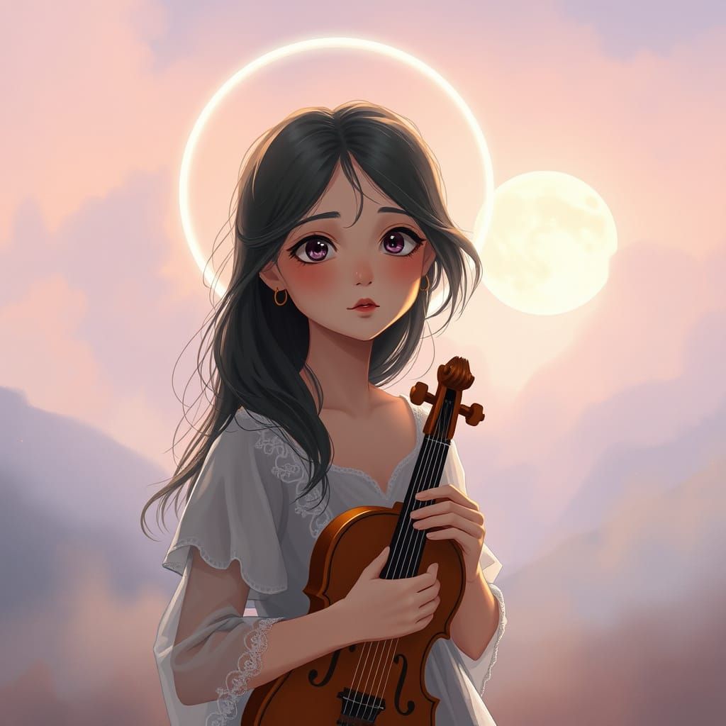 Enchanted Songstress in a Dreamy Landscape