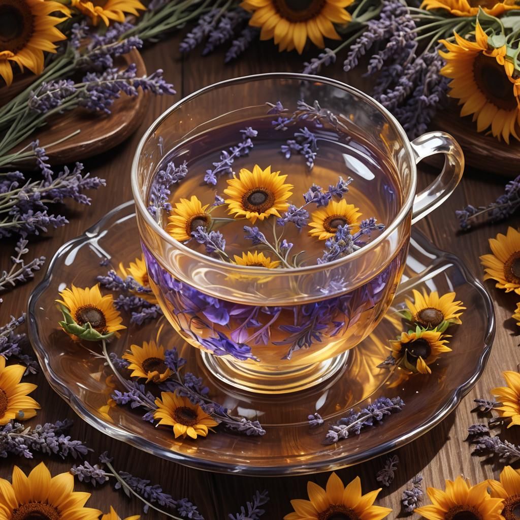 Glowing Sunflower and Lavender Tea: Fantasy Concept Art