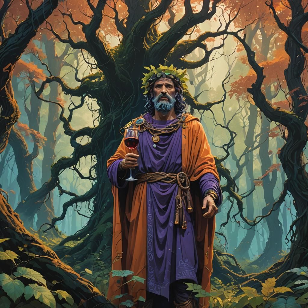Dionysus in Mystical Forest, Low-Poly Art