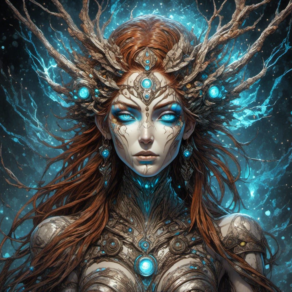 Cyberfairy and Tree of Life in Surreal Style