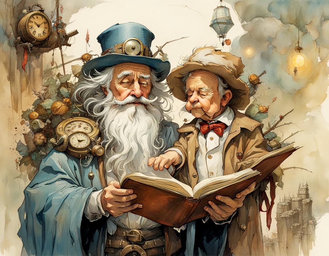 Father Time and New Year Baby: Storybook Illustration