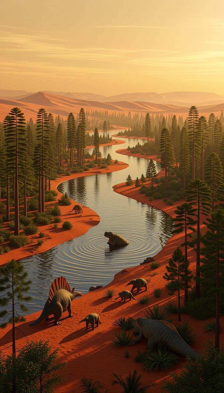 Late Permian Pangea Landscape with Dimetrodon