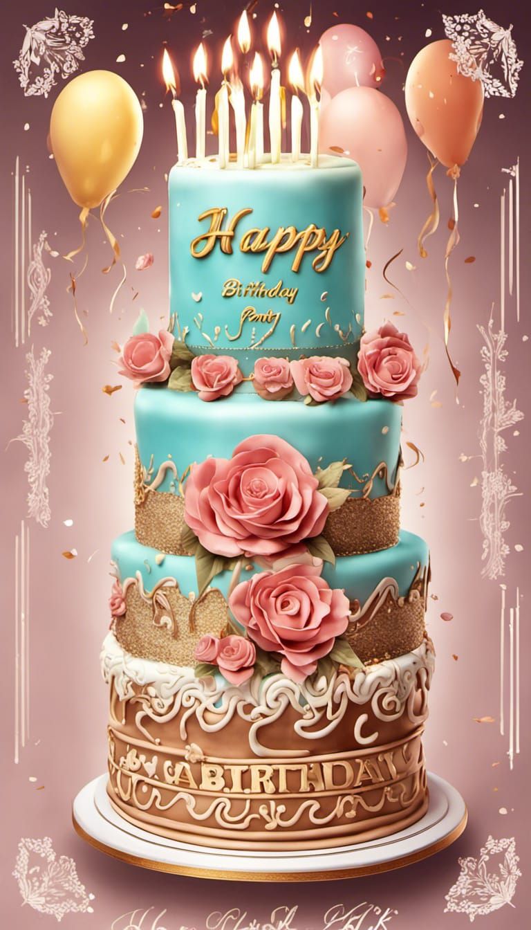 Elaborate Birthday Cake with Festive Party Atmosphere