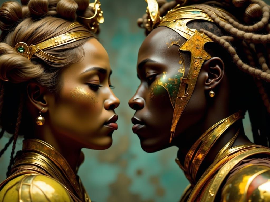 Dramatic Scene of Android Princess and Robot in Art Nouveau ...